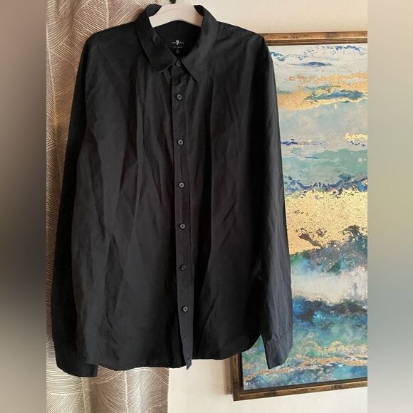 7 for all mankind Men's black long sleeve shirt size Large 100% cotton - Picture 8 of 9